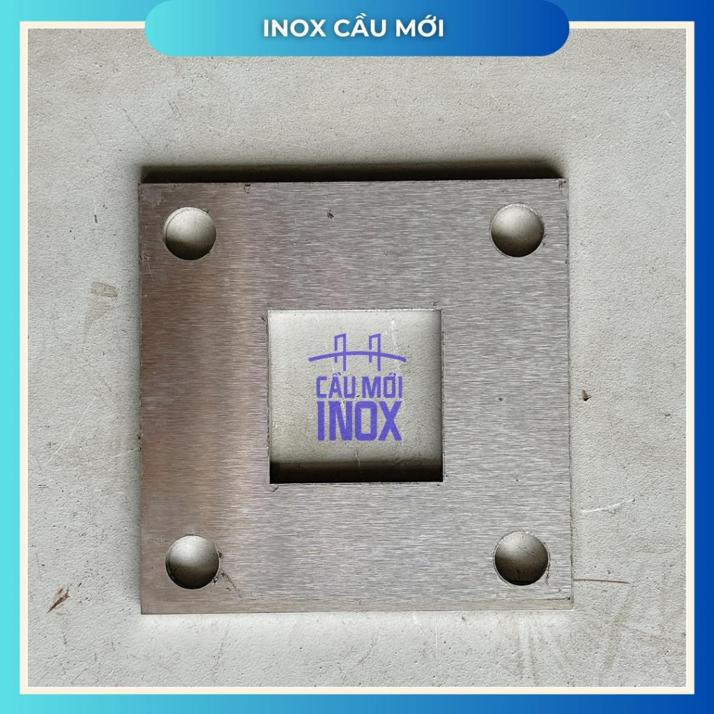 Bản mã vuông inox 304, kích thước ngoài 100mm, trong 40mm, độ dày 2ly, cắt laser chính xác