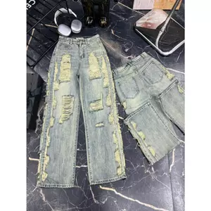 Quần Jean Nữ Ống Suôn Rách Trước Rách Viền Hai Bên 181 - 082