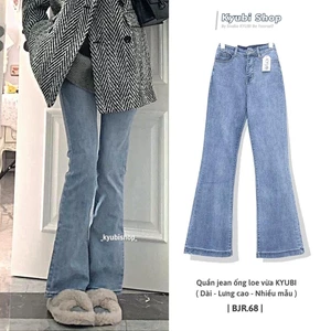 Quần jean ống loe nữ cạp lưng cao KYUBI màu xanh nhạt Retro phong cách Hàn quốc (Có bigsize) - Quần ống bass vẩy JL68