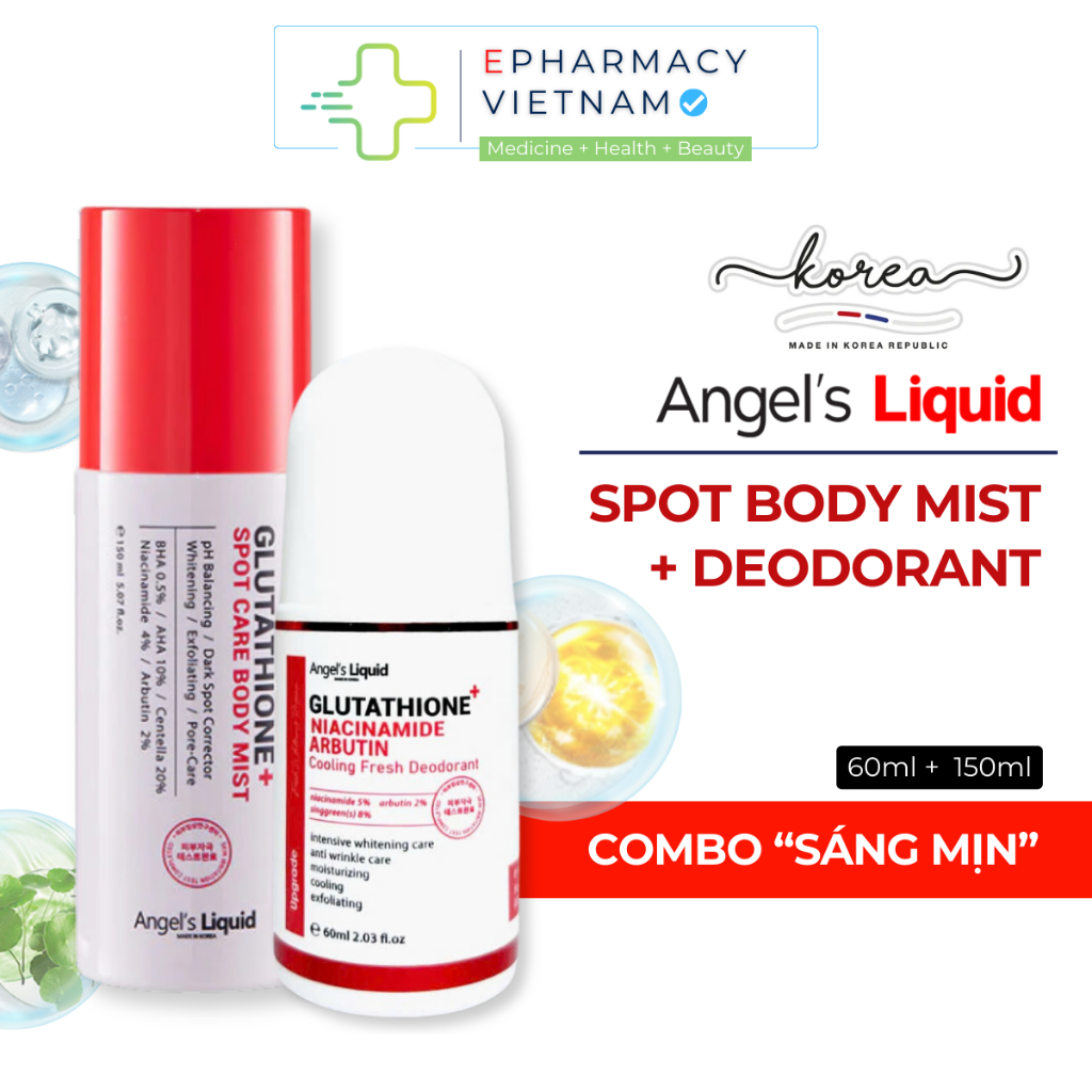 COMBO Lăn Khử Mùi ANGEL'S LIQUID Cooling Fresh + Xịt Giảm Mụn ANGEL'S ...