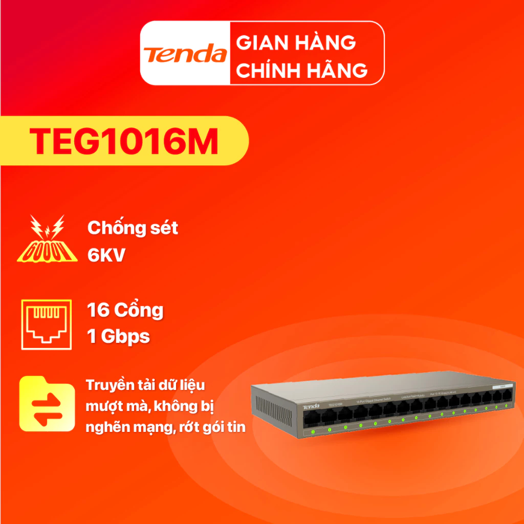 Ảnh Bộ Chia Mạng Switch Để Bàn Tenda TEG1005D/1016M-5/16 Cổng 10/100/1000Mbps -Bảo hành 3 năm 2
