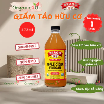 Giấm Táo Hữu Cơ Bragg Mỹ Có Giấm Cái Dấm Táo Giảm Cân Ăn Kiêng Eatclean 473ml