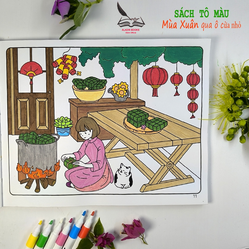 Sách-Tô Màu Mùa Xuân Qua Ô Cửa Nhỏ- Quà Tặng Kèm Theo- Chất Lượng Giấy Cao Cấp Lant Tiểu Tranh
