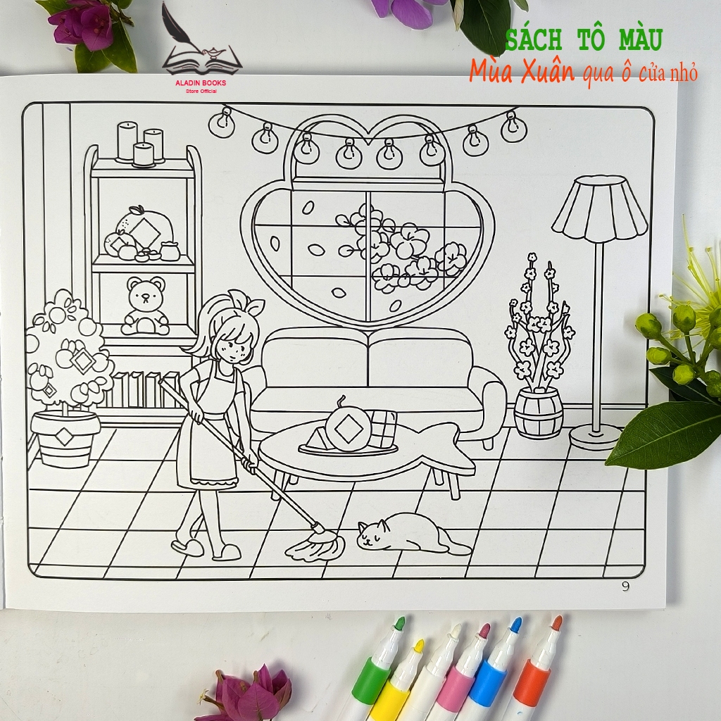 Sách-Tô Màu Mùa Xuân Qua Ô Cửa Nhỏ- Quà Tặng Kèm Theo- Chất Lượng Giấy Cao Cấp Lant Tiểu Tranh