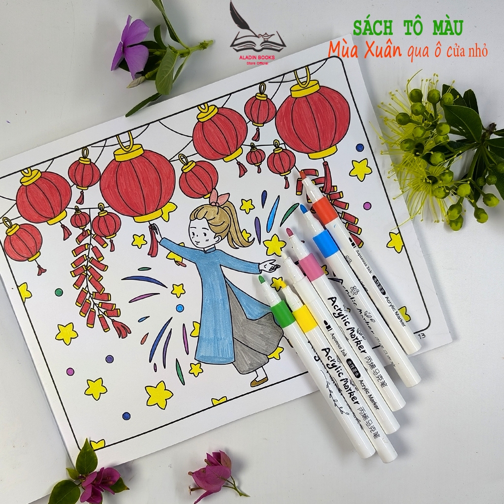 Sách-Tô Màu Mùa Xuân Qua Ô Cửa Nhỏ- Quà Tặng Kèm Theo- Chất Lượng Giấy Cao Cấp Lant Tiểu Tranh