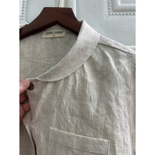 [JUNE LINEN] A26-Áo cổ sen đứng, tay nhún, xếp ly, croptop. Pure Linen. Nhiều màu.