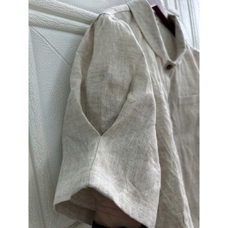[JUNE LINEN] A26-Áo cổ sen đứng, tay nhún, xếp ly, croptop. Pure Linen. Nhiều màu.