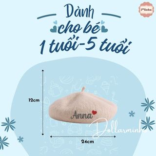 Mũ nồi dạ THÊU TÊN cho bé từ 1 đến 5 tuổi phong cách hàn quốc