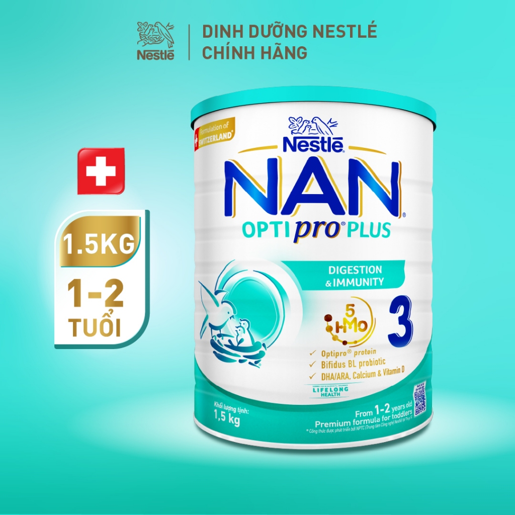 Ảnh Sữa bột Nestlé NAN OPTIPRO PLUS 3 1500g với 5HMO - Hỗ trợ Tiêu Hóa, Đề Kháng, Trí Não & Chiều Cao 1