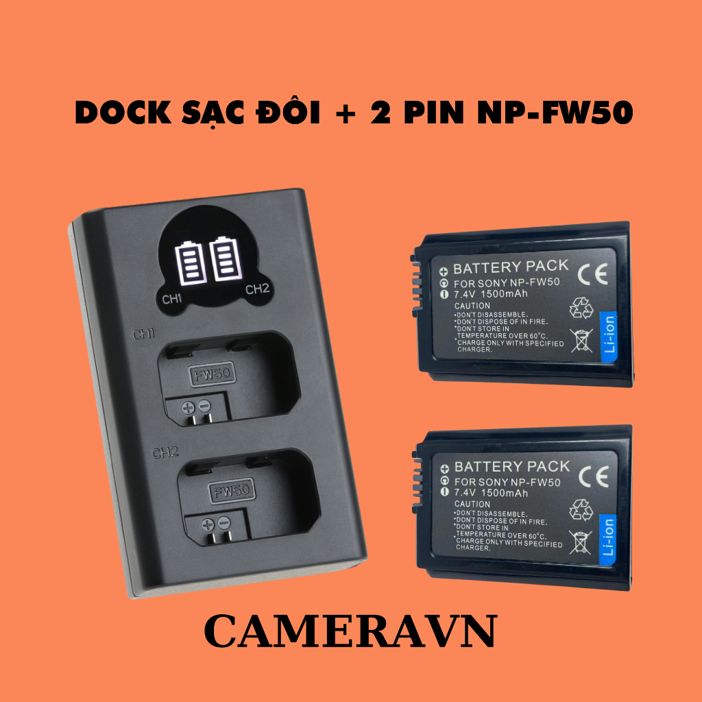 Bộ 2 Pin Sony NP-FW50 DUNG LƯỢNG CAO+ Sạc Đôi Dùng Cho Máy Ảnh Sony ...