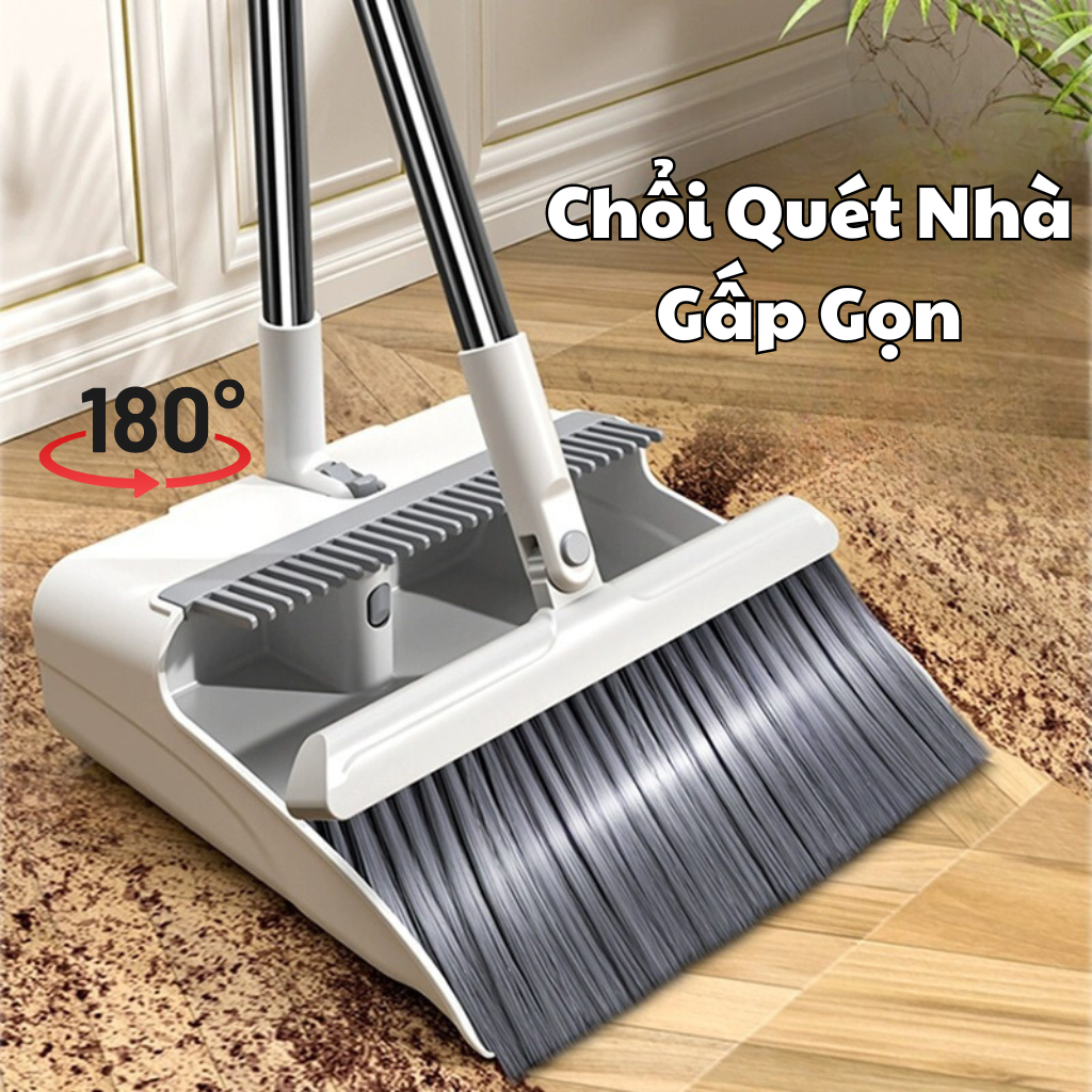 Chổi quét nhà gấp gọn 180 độ kèm hót rác đa năng cán dài 2 trong 1, Cổi ...