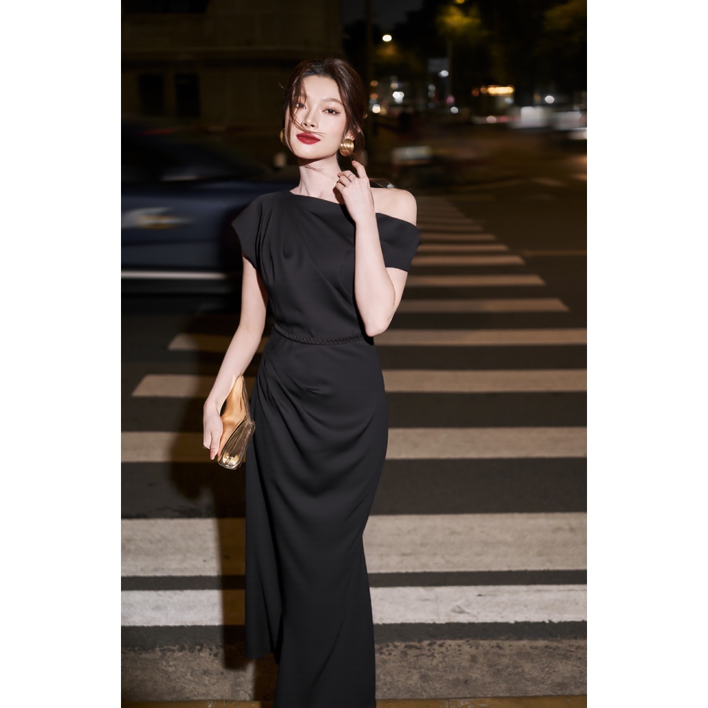 Đầm nữ đi tiệc lệch vai sang trọng màu trắng / đen / đỏ Vella Fashion VD24109 - EMMA Dress