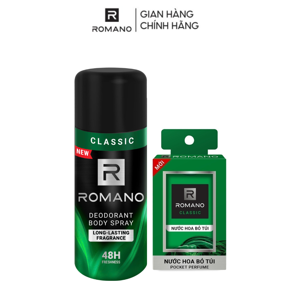 Combo Xịt toàn thân Romano 150ml + Nước hoa nam bỏ túi 18ml
