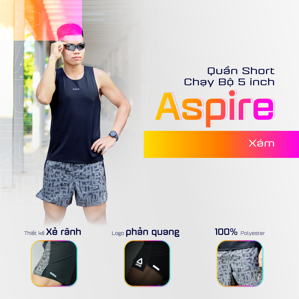 [ Aspire ] Quần Short Chạy Bộ 5 inch Aspire APQ Unisex - Sản phẩm chuyên về chạy Bộ