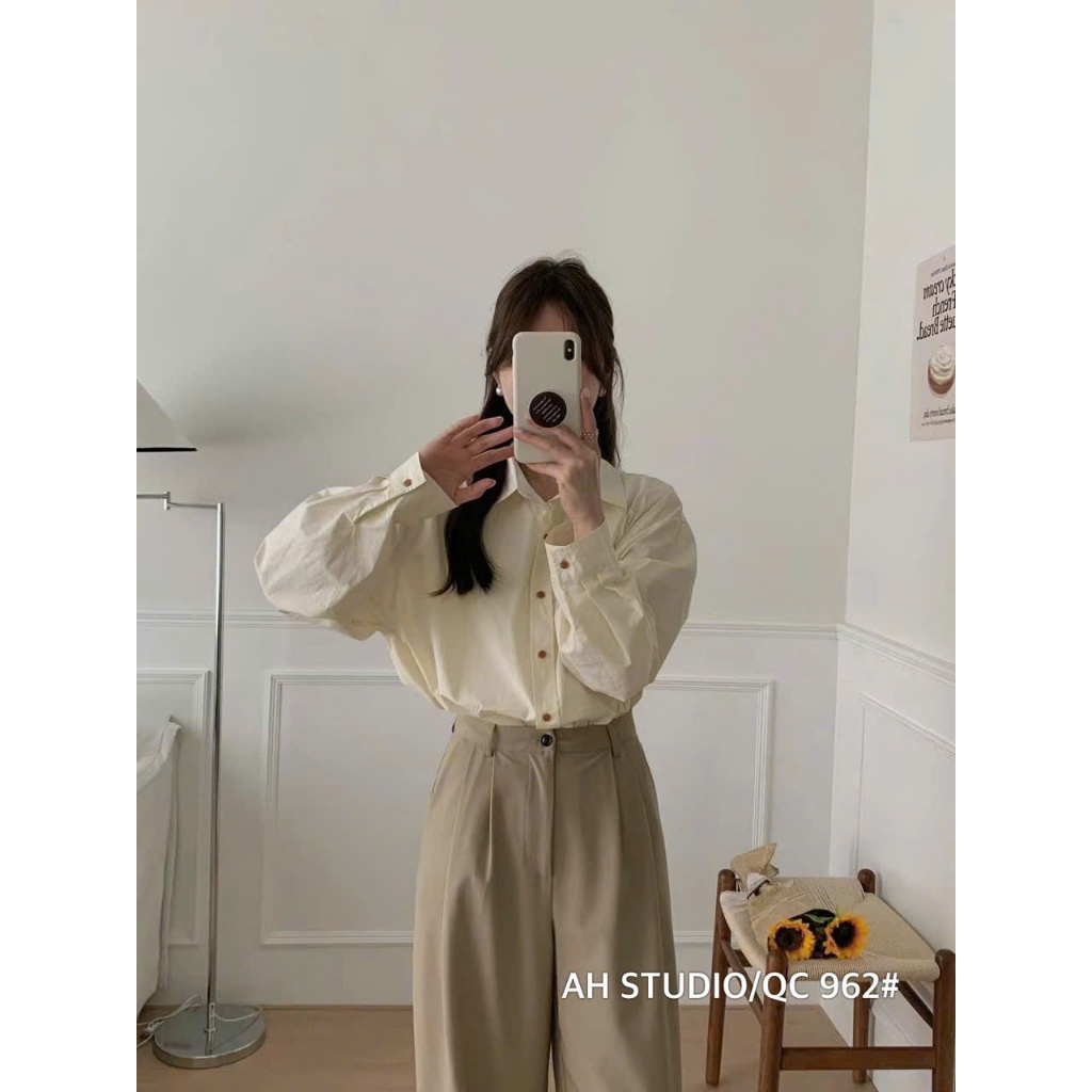 Áo sơ mi trơn hàn dài tay form rộng hàng qcl1 A962