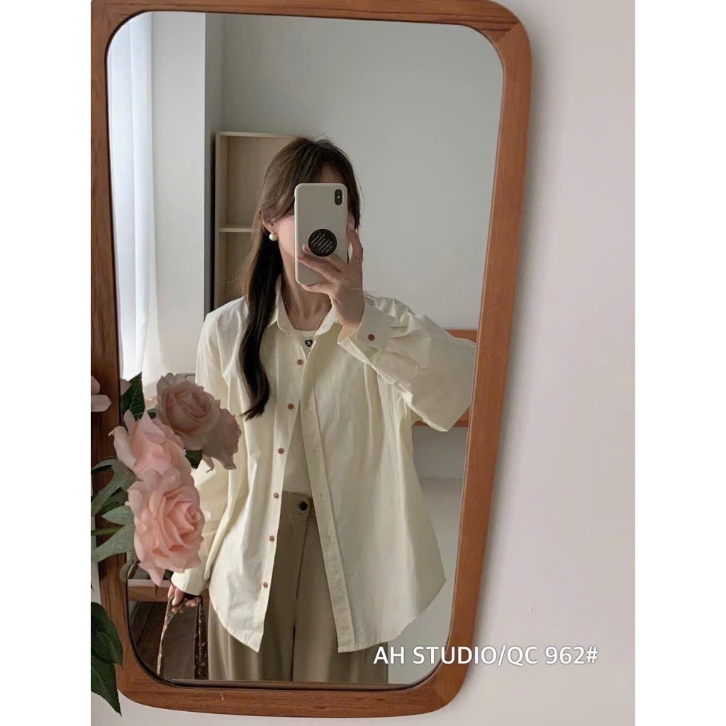 Áo sơ mi trơn hàn dài tay form rộng hàng qcl1 A962