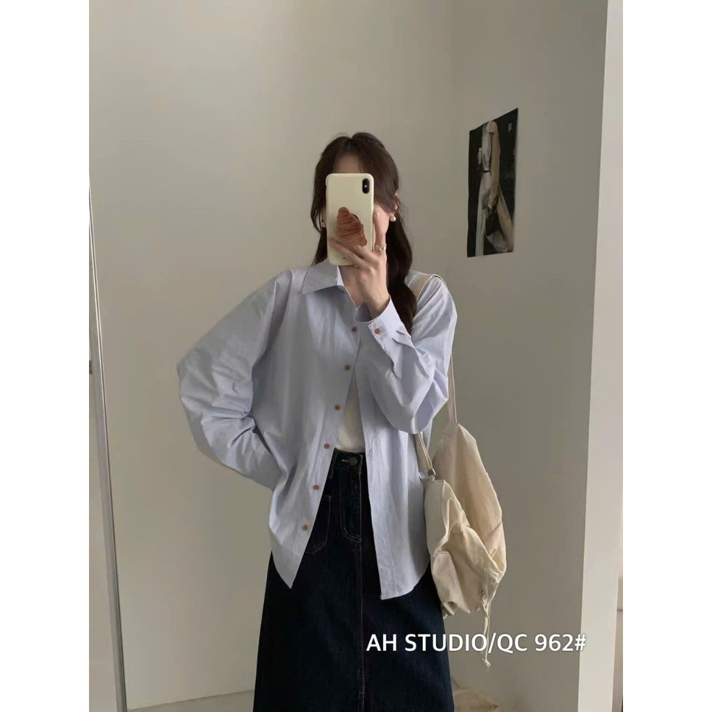 Áo sơ mi trơn hàn dài tay form rộng hàng qcl1 A962