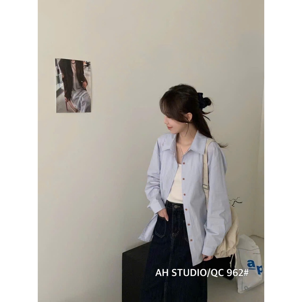 Áo sơ mi trơn hàn dài tay form rộng hàng qcl1 A962