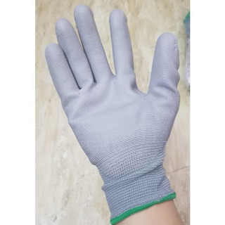 10 đôi găng tay phủ pu lòng bàn tay màu xám giúp thao tác linh hoạt, bảo vệ an toàn - Bao tay lao động chống mài mòn