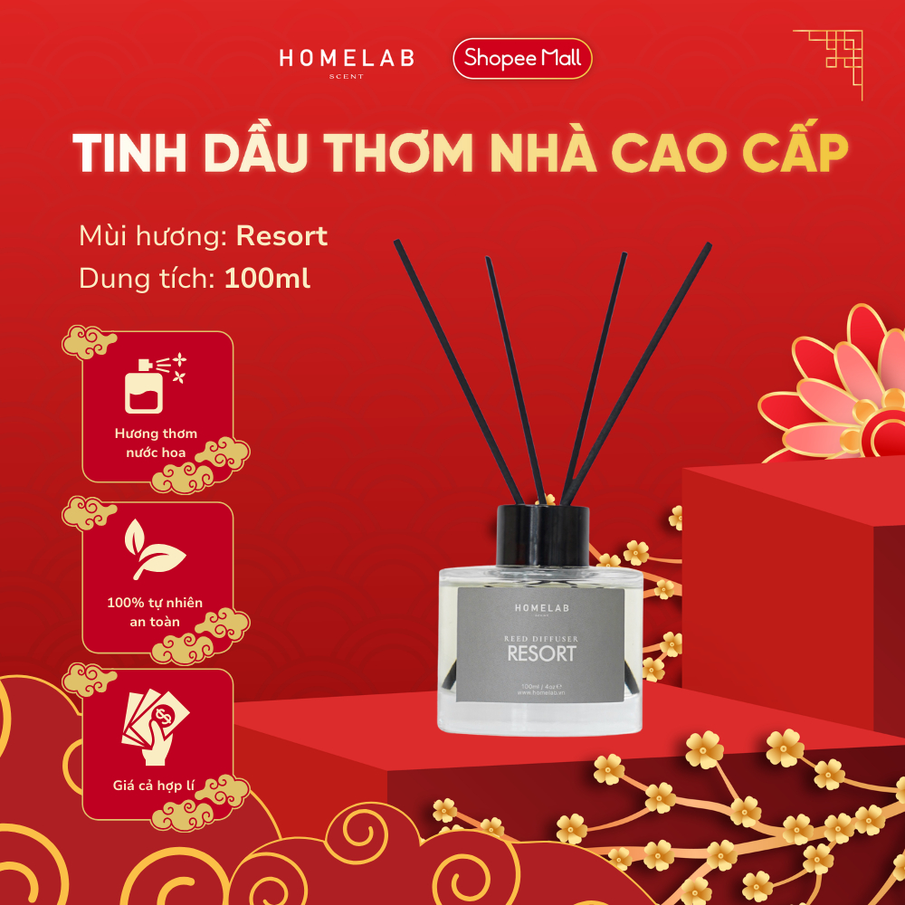 Ảnh Nước hoa thơm phòng mùi khách sạn RESORT, tinh dầu khuếch tán mùi hương thiên nhiên thư thái, dễ chịu 100ml_HOMELAB 1