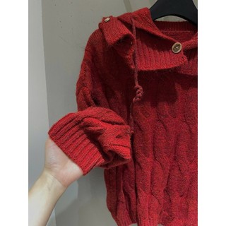 Áo Len Dài Tay Nữ Màu Đỏ Kèm Khăn Trơn Basic Xinh Xắn QCCC Cao Cấp