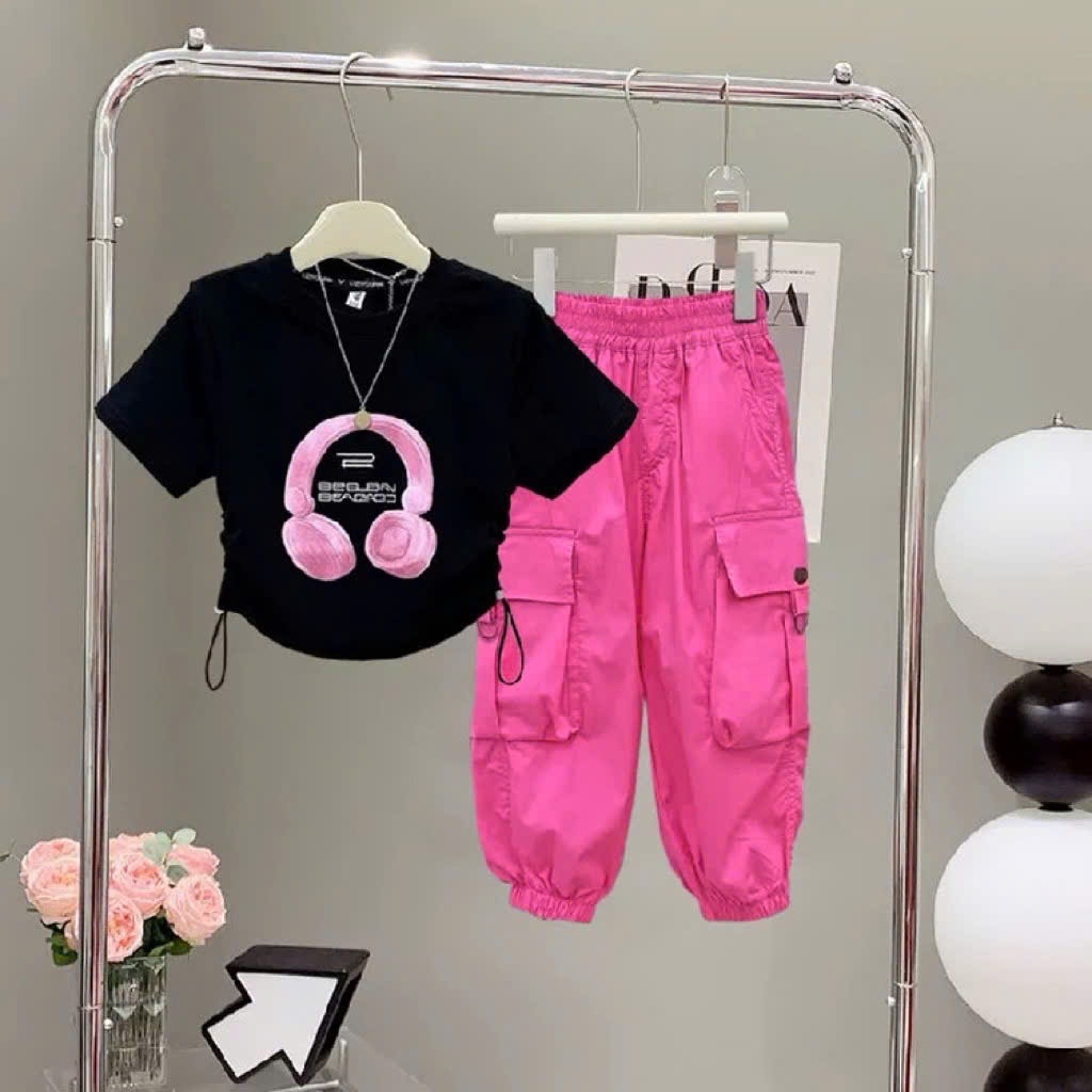 Sét quần dài bé gái bộ thể thao bé gái áo form croptop cho mẹ và bé gái 13-55kg