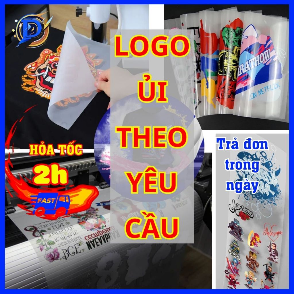 Logo in theo yêu cầu, tên bé, ủi balo, mác quần áo, sticker dán quần áo ...