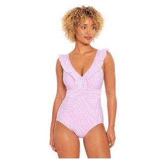 (Nhiều màu) Bộ đồ bơi nữ - bikini 1 mảnh kẻ sọc phối viền bèo nữ tính, có đệm ngực hàng VNXK cao cấp
