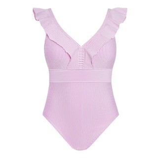 (Nhiều màu) Bộ đồ bơi nữ - bikini 1 mảnh kẻ sọc phối viền bèo nữ tính, có đệm ngực hàng VNXK cao cấp