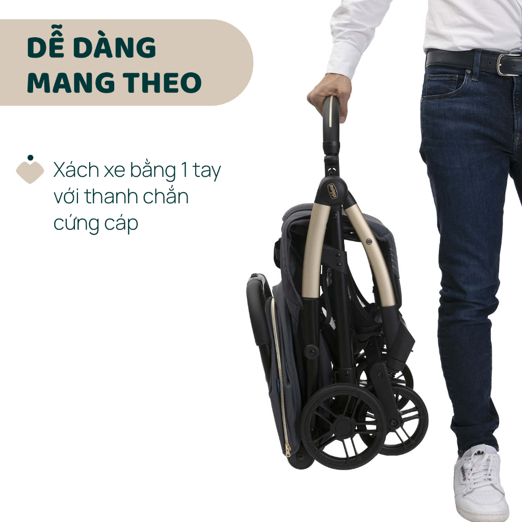 Xe đẩy gấp gọn tự động Chicco Goody Xplus - Màu Xanh ghi/Xám ngọc trai/Màu xanh ánh rêu