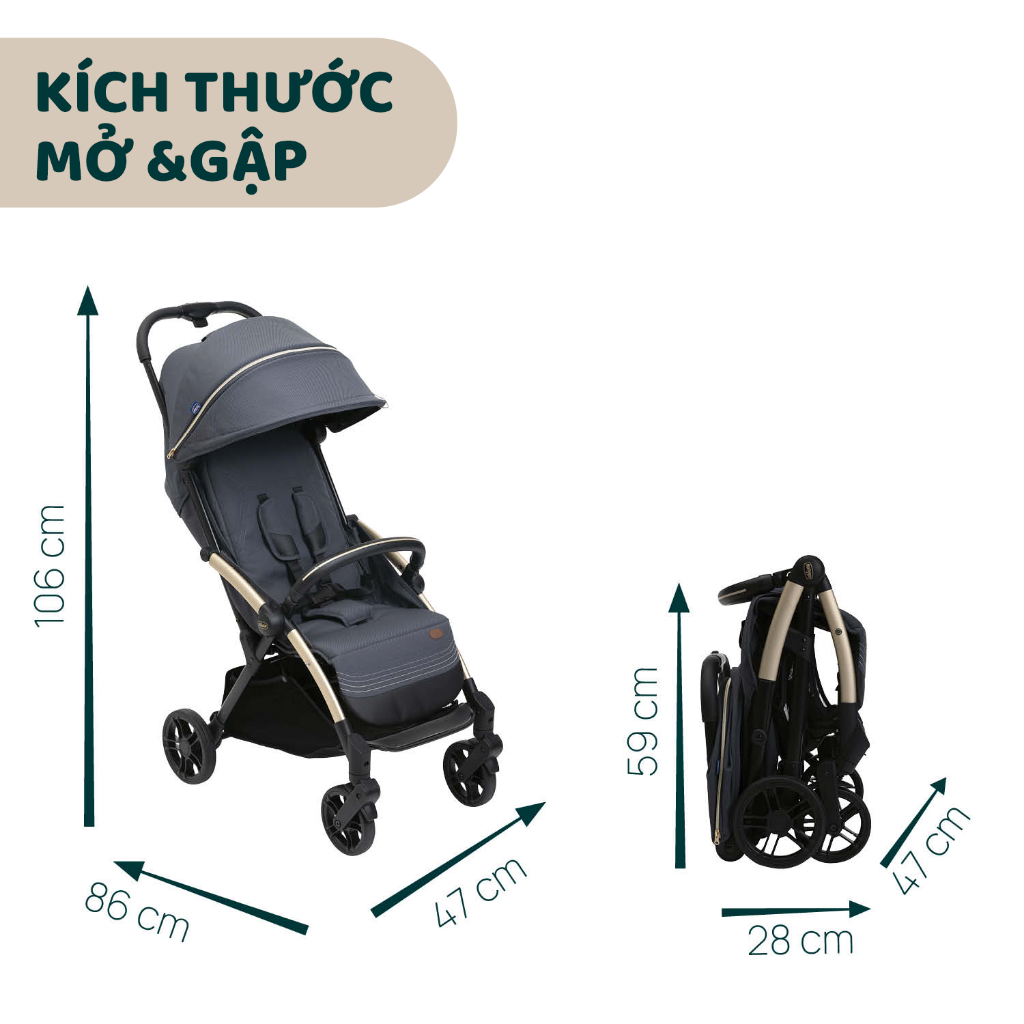 Xe đẩy gấp gọn tự động Chicco Goody Xplus - Màu Xanh ghi/Xám ngọc trai/Màu xanh ánh rêu