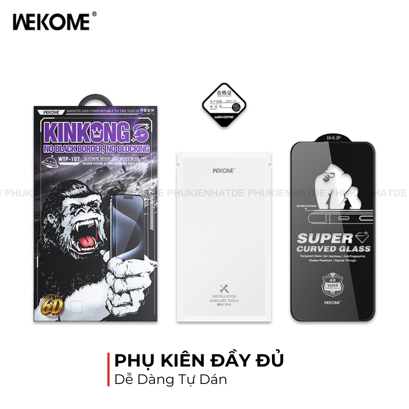 Kính Cường Lực Không Viền Trong Suốt Chính Hãng WTP-107 Cho 14/15/16/Pro/Pro Max