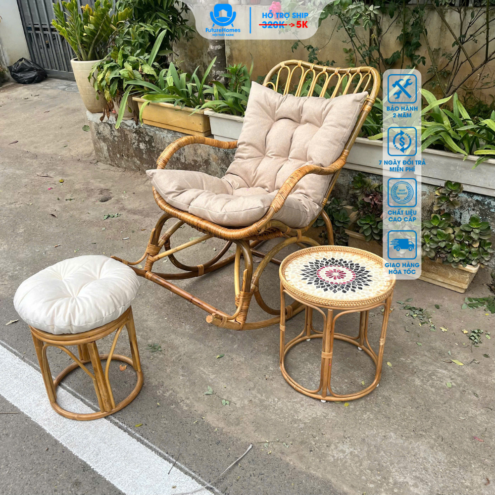 Ghế Bập Bênh Bằng Mây Tự Nhiên - Hình ảnh thực tế