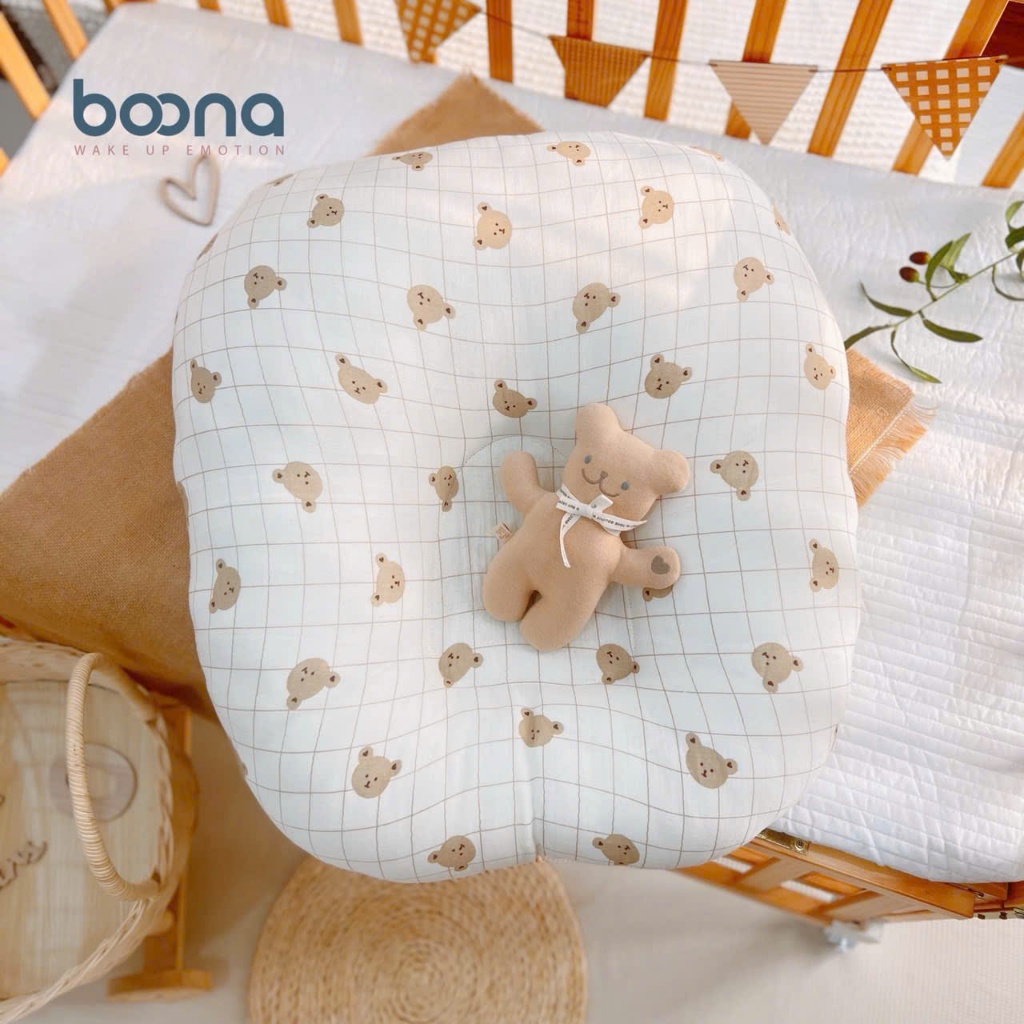 Gối chống trào ngược cho bé sơ sinh Boona đệm chống trào ngược vải xô muslin trần bông organic HT08
