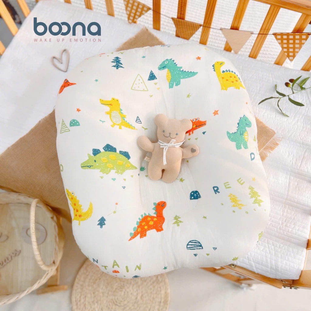 Gối chống trào ngược cho bé sơ sinh Boona đệm chống trào ngược vải xô muslin trần bông organic HT08