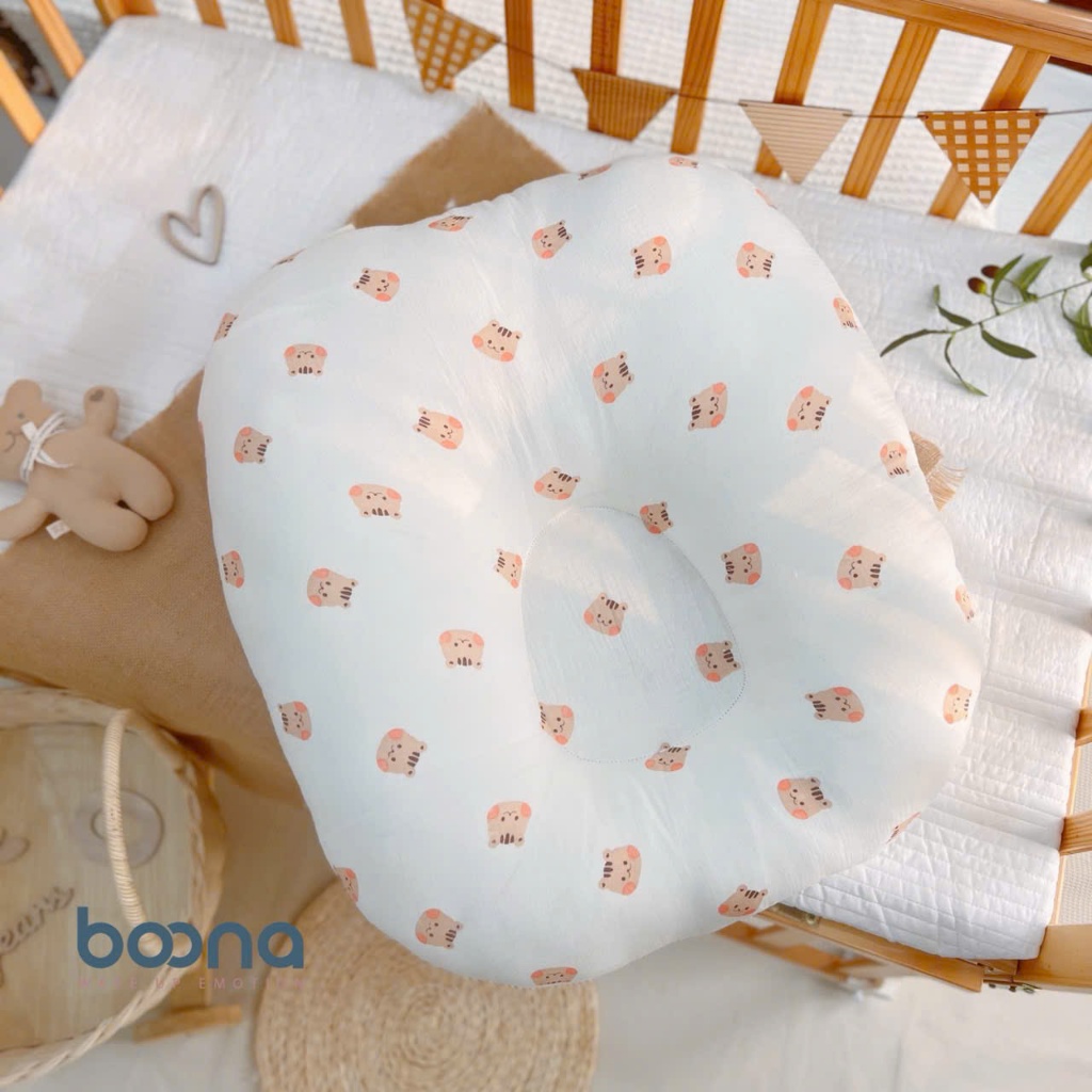 Gối chống trào ngược cho bé sơ sinh Boona đệm chống trào ngược vải xô muslin trần bông organic HT08