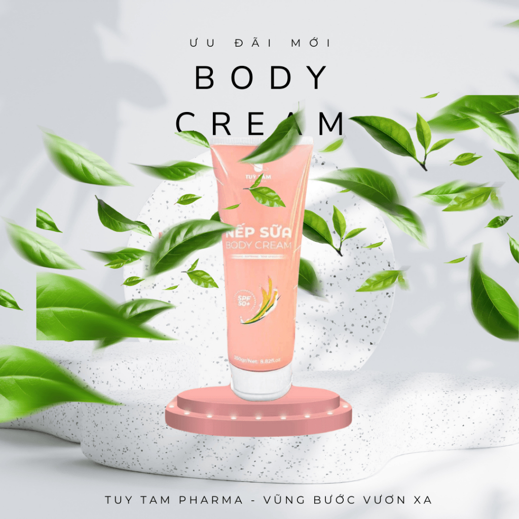 Kem body nếp sữa - Tùy Tâm Pharma - Dưỡng trắng da, chống nắng SPF 50+++ căng bóng mịn màng