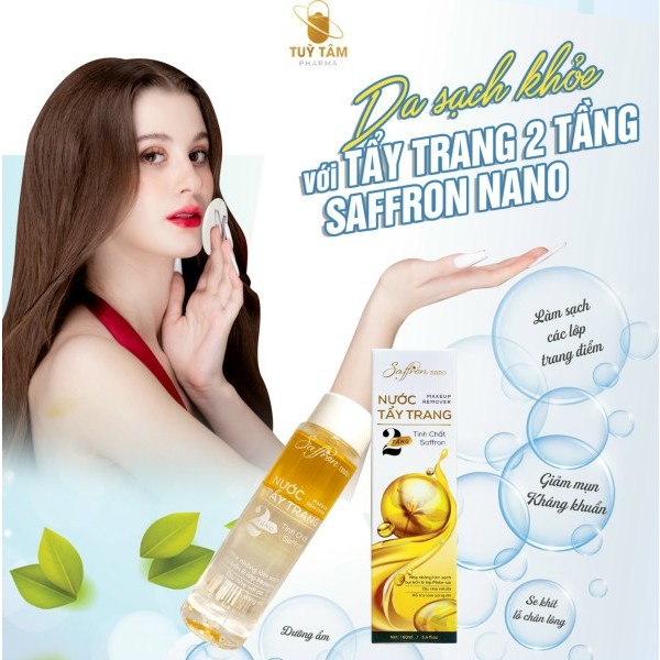 Tẩy trang hai tầng Saffron nano - Tùy Tâm pharma - Làm sạch da ngăn ngừa mụn làm mịn da.