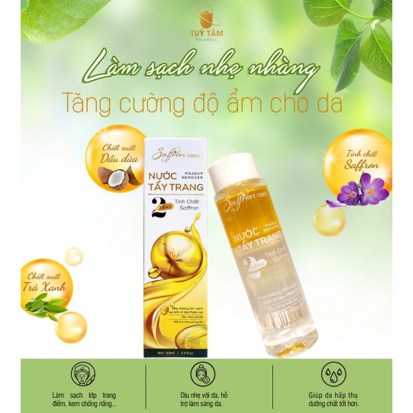 Tẩy trang hai tầng Saffron nano - Tùy Tâm pharma - Làm sạch da ngăn ngừa mụn làm mịn da.