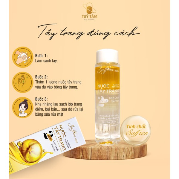 Tẩy trang hai tầng Saffron nano - Tùy Tâm pharma - Làm sạch da ngăn ngừa mụn làm mịn da.