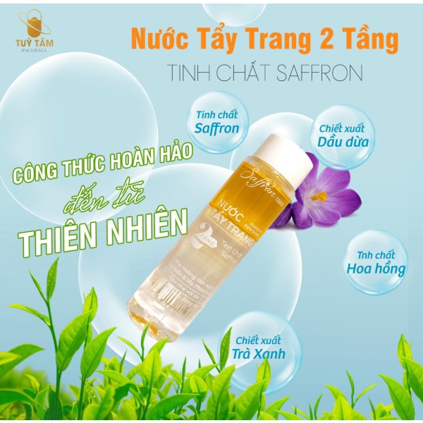 Tẩy trang hai tầng Saffron nano - Tùy Tâm pharma - Làm sạch da ngăn ngừa mụn làm mịn da.