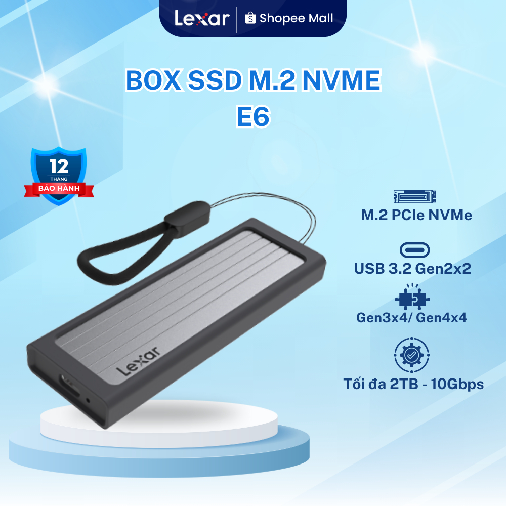 Box SSD Lexar E6 M.2 Enclosure hỗ trợ USB 3.2 Gen 2 M.2, Tốc độ cao ...