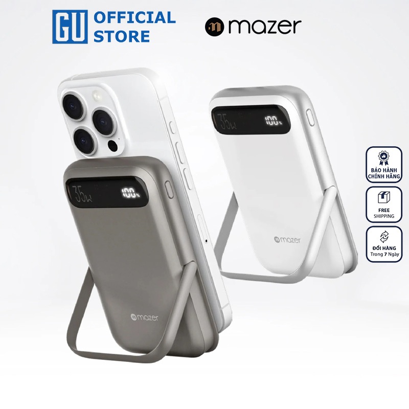 Product image Pin Dự Phòng Không Dây Mazer MagAir17 Sạc Nhanh Qi2 15W 10000mAh Type-C PD35W Tích Hợp Chân Đế Aluminium Có Hiển Thị Pin