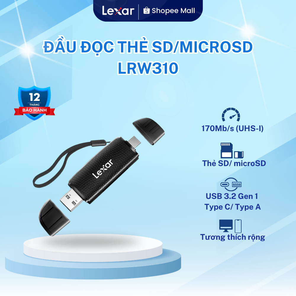 Đầu đọc thẻ nhớ Lexar RW310 Dual-Slot SD/ MicroSD USB 3.2 Type-C và ...