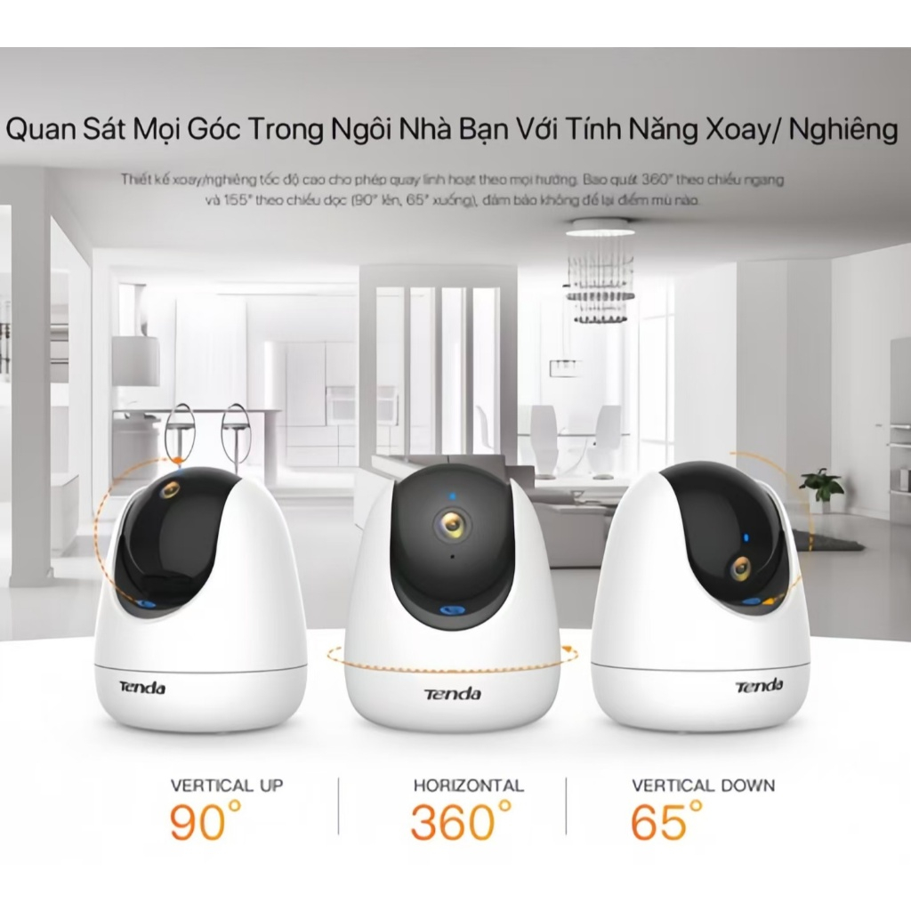 Ảnh Camera Wifi Tenda Trong Nhà RP3 Pro FHD 3MP,2K Quay Quét 360°| Đàm Thoại 2 Chiều | ban đêm CCTV 3