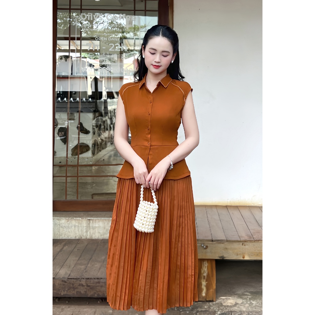 Ảnh Đầm Xòe Peplum Dập Ly Dáng Dài, Váy Liền Thanh Lịch L63L24Q050 2