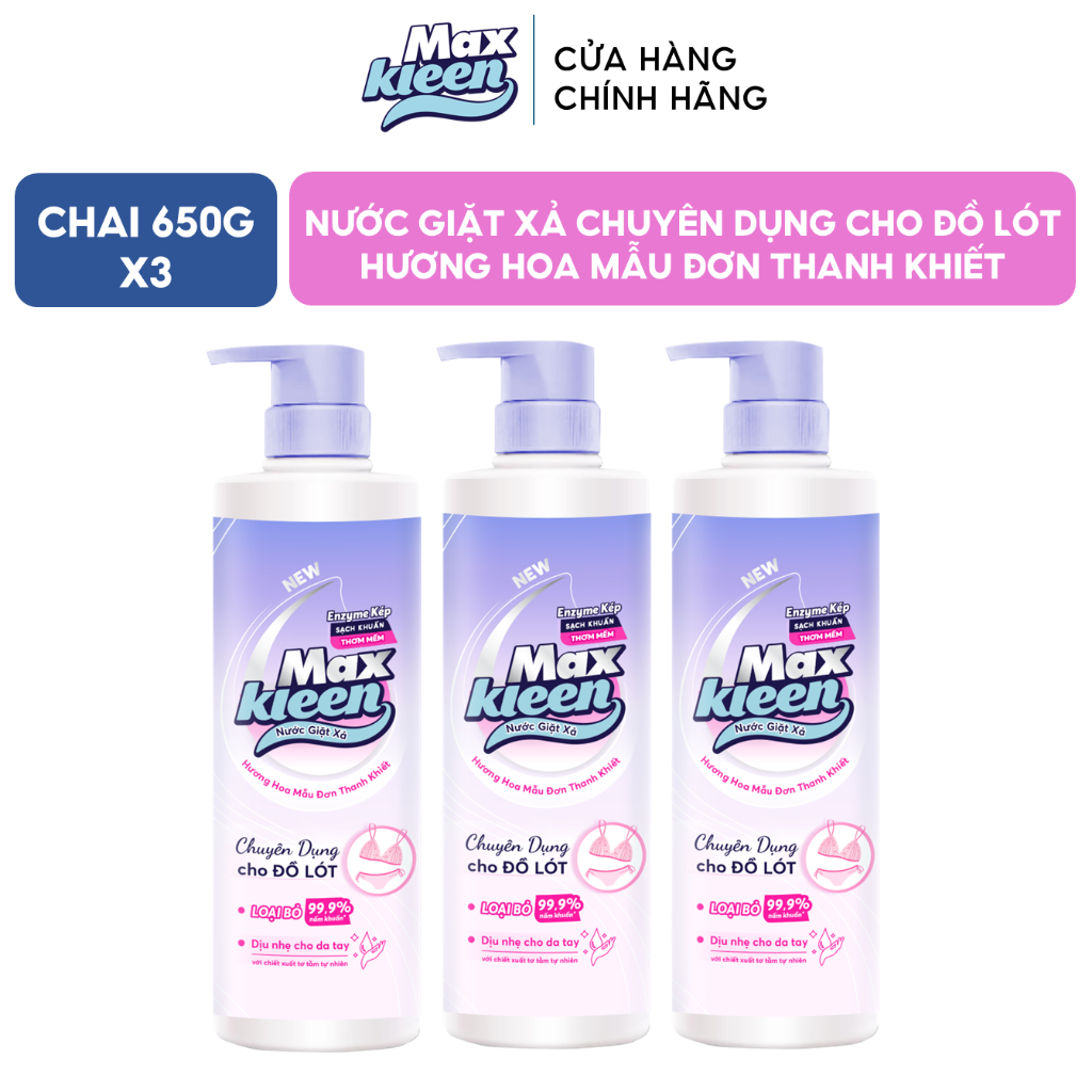 Ảnh Combo Chai nước Giặt Xả MaxKleen chuyên dụng cho đồ lót Hương hoa mẫu đơn thanh khiết (650g/Chai) 1