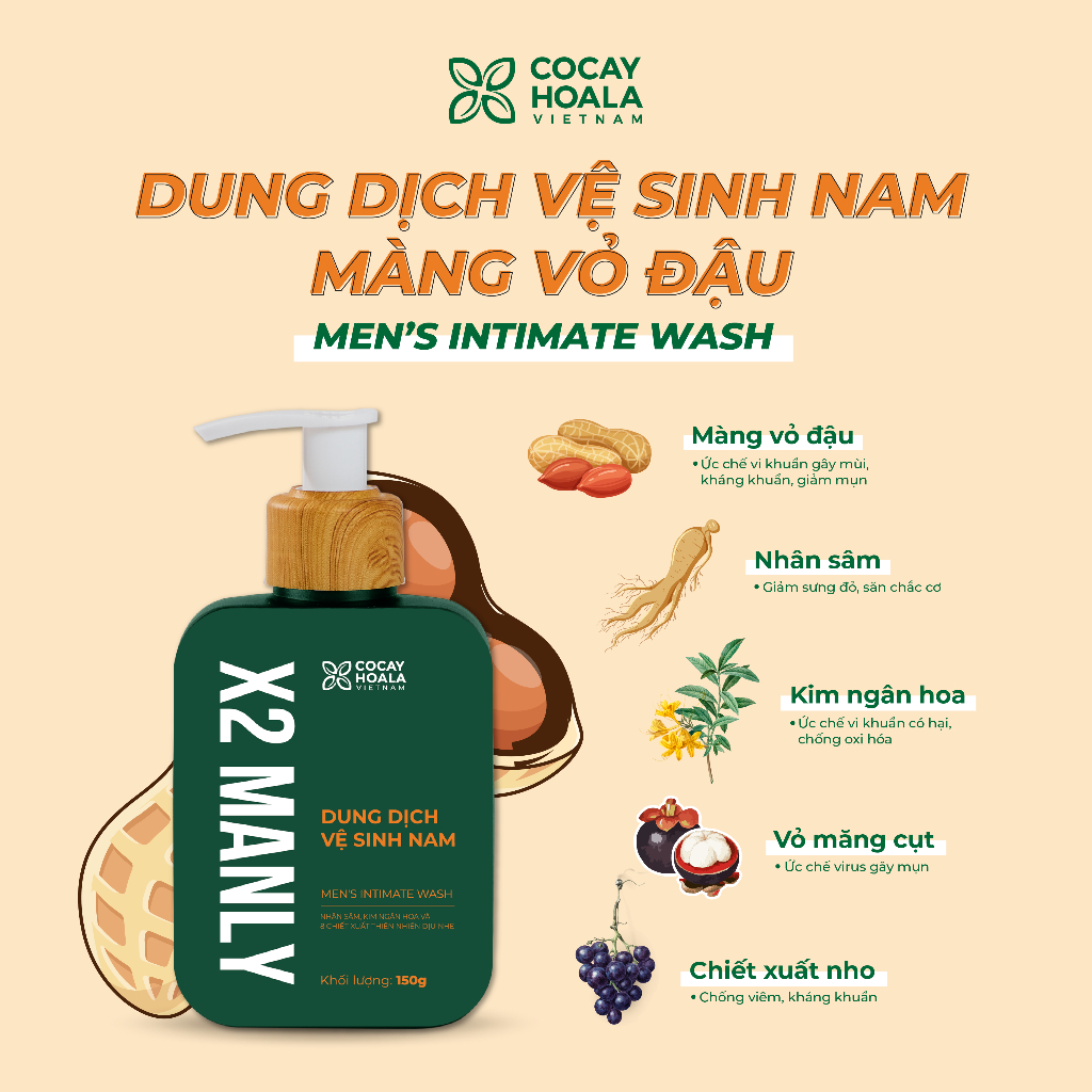 Ảnh Dung dịch vệ sinh nam Cỏ Cây Hoa Lá X2 Manly Làm sạch vùng đại bàng nam giới 150g 2
