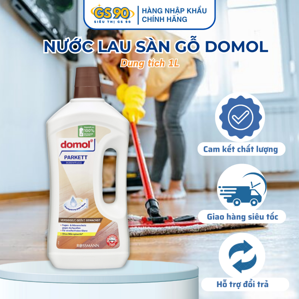 Nước Lau Sàn Gỗ Domol Parkett Bodenpflege 1L giúp giữ màu và bóng gỗ, chống mọt và bám vân gỗ