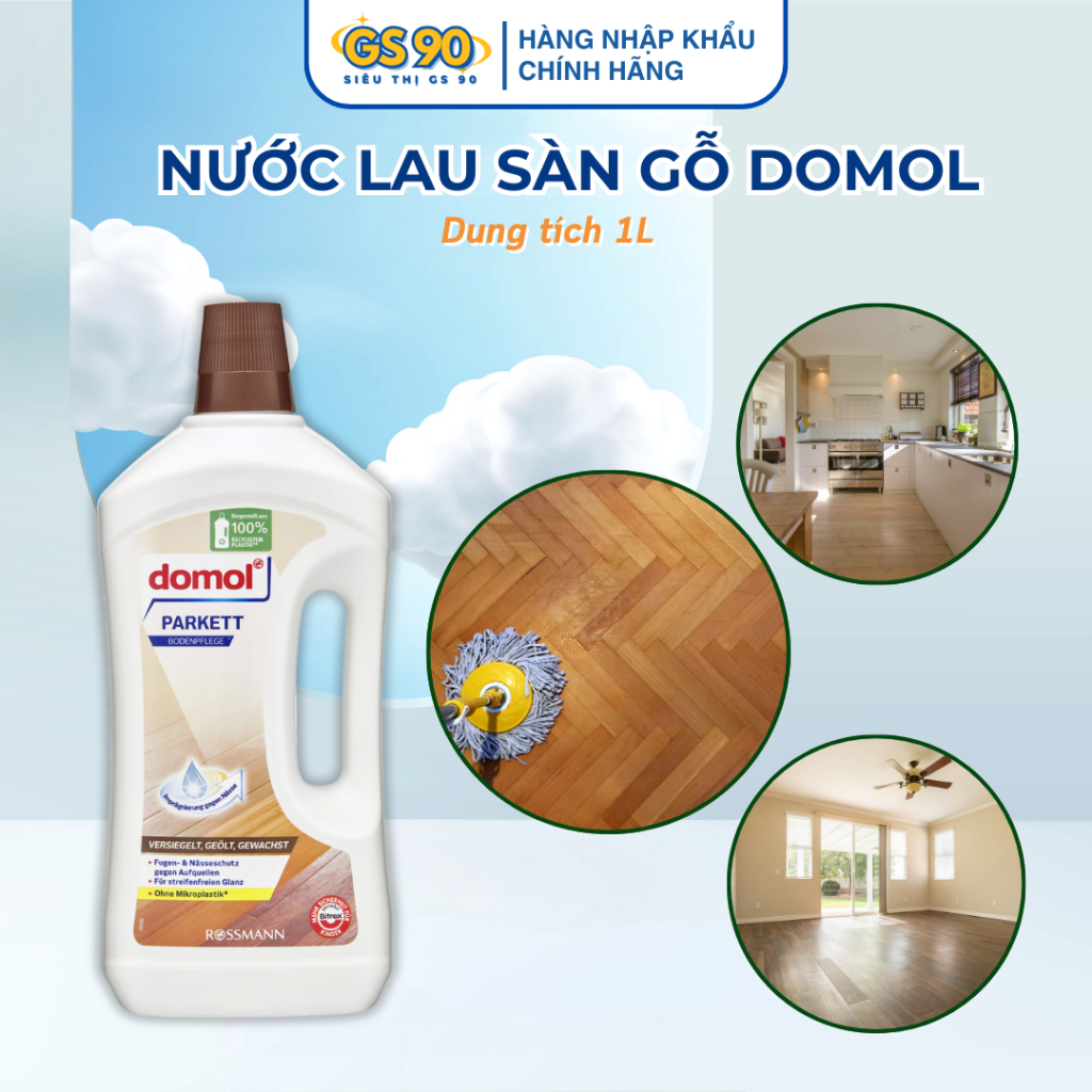 Nước Lau Sàn Gỗ Domol Parkett Bodenpflege 1L giúp giữ màu và bóng gỗ, chống mọt và bám vân gỗ